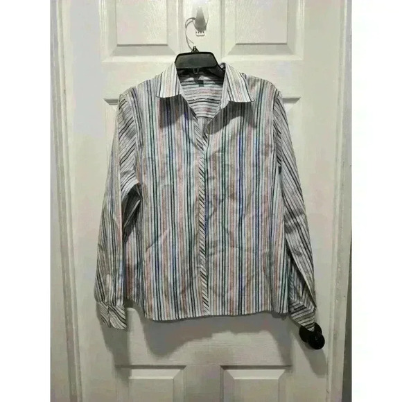 Foxcroft Blue Multicolor Stripe Button-Up L/S Classic Fit Wrinkle Free Shirt 16 - Picture 6 of 7